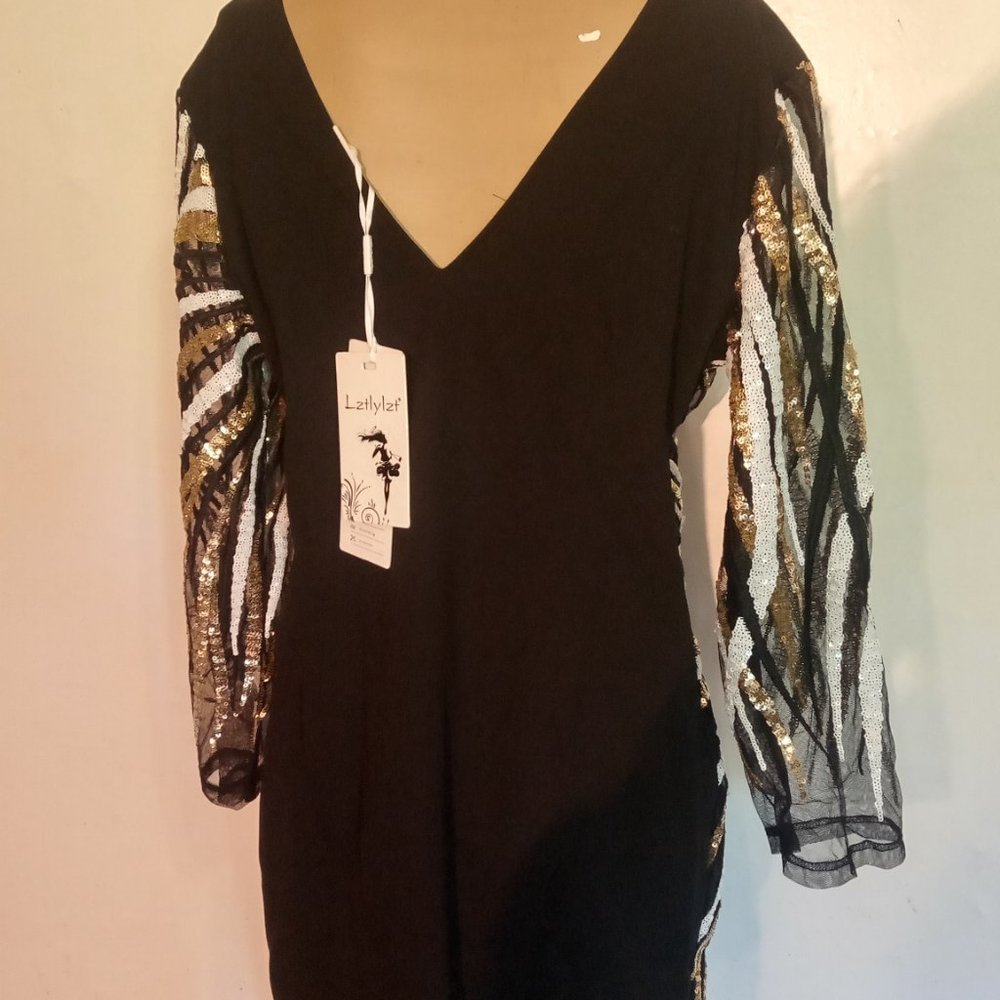 Elegant Sequin Zebra Pattern Midi Dress - image 8